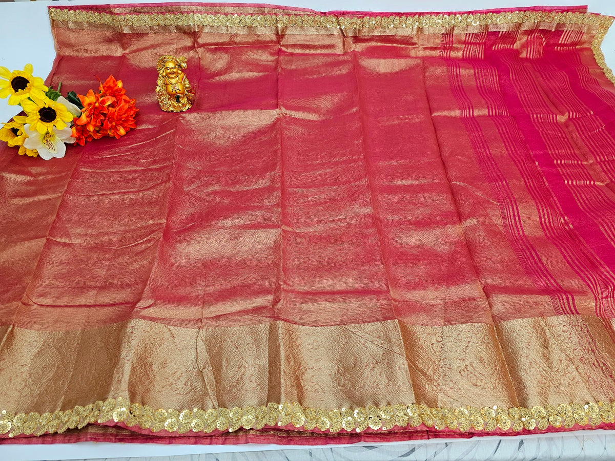 Women's Saree : Elegant Tissue Silk Saree, accompanied by an unstitched running blouse