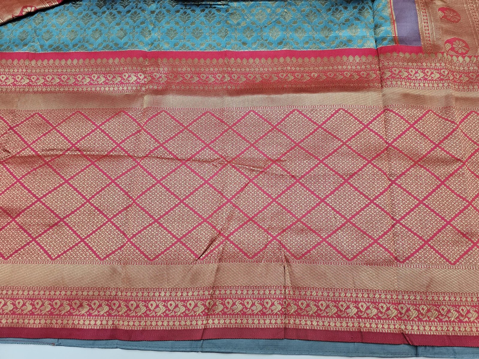 il_fullxfull.6274438502_d6k7.jpg Teal Lichi Silk Saree: Woven Pallu with Stitched Designer Blouse - Image 5