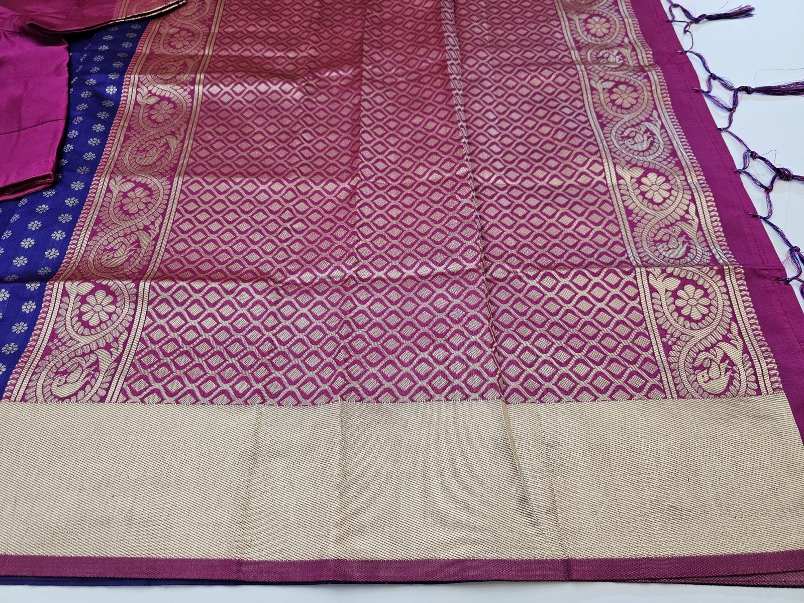 il_fullxfull.6322500079_7e93.jpg Violet Lichi Silk Saree: Stitched Designer Blouse, Wedding Party Wear - Image 6