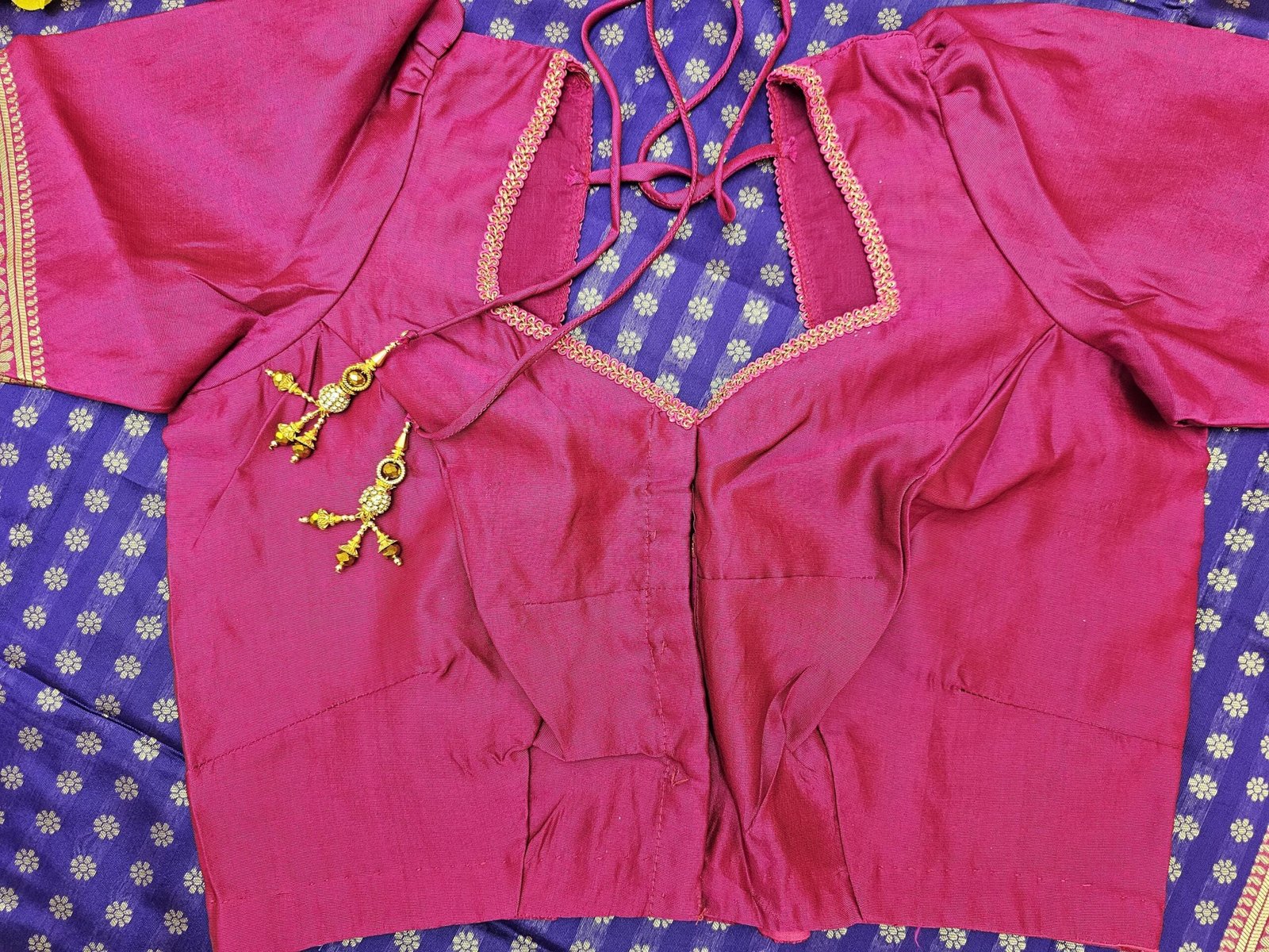 il_fullxfull.6322500095_3wg6.jpg Violet Lichi Silk Saree: Stitched Designer Blouse, Wedding Party Wear - Image 3