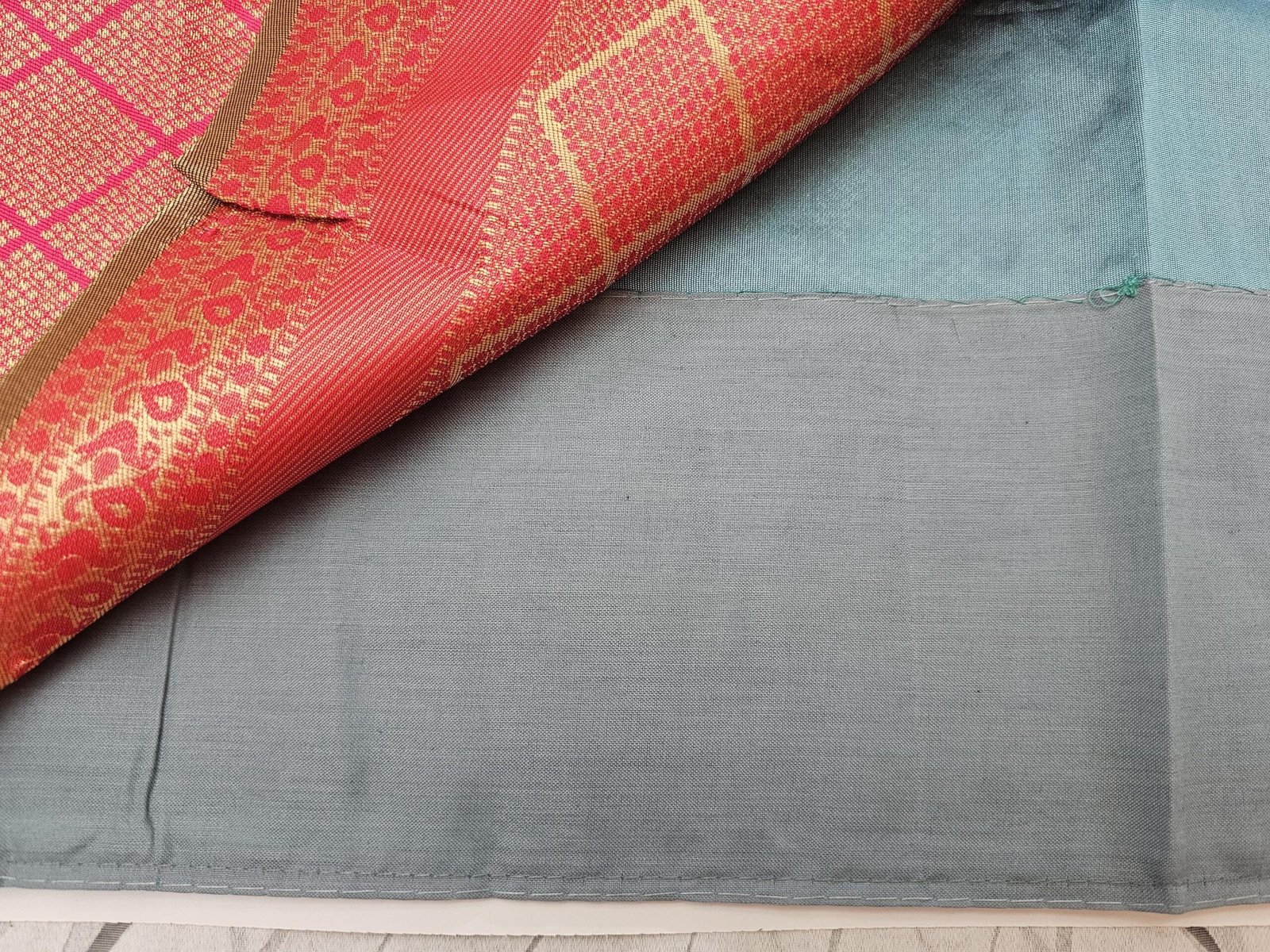 il_fullxfull.6322501575_ajt2.jpg Teal Lichi Silk Saree: Woven Pallu with Stitched Designer Blouse - Image 7