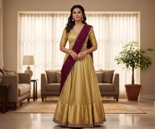 tissue silk half saree lehenga set for girls & women
