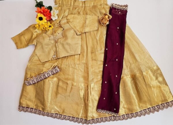 tissue silk half saree lehenga set for girls & women