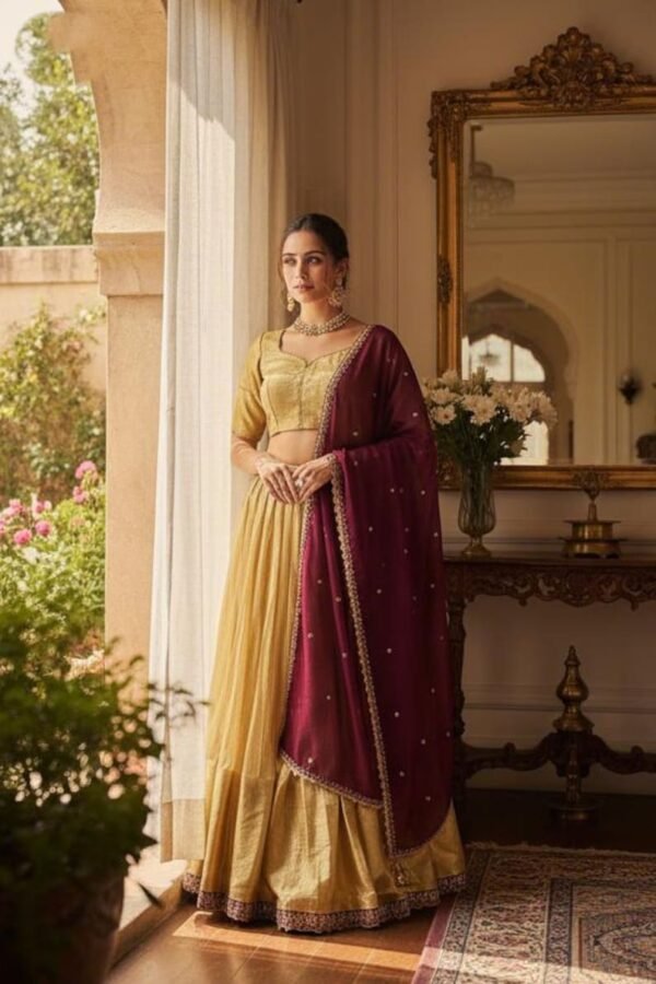 tissue silk half saree lehenga set for girls & women