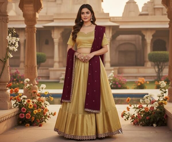 tissue silk half saree lehenga set for girls & women