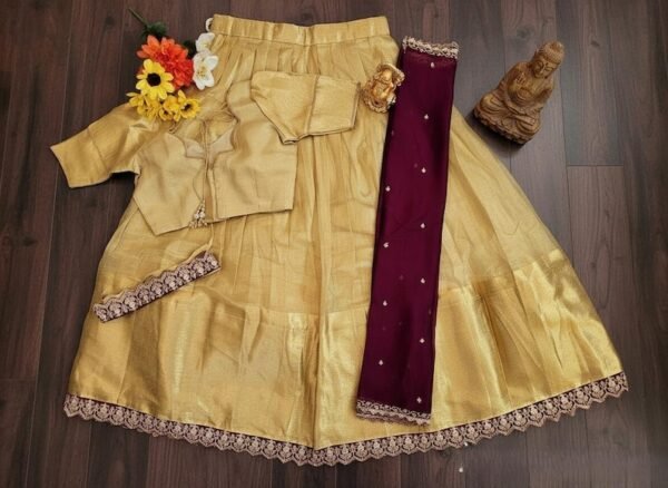tissue silk half saree lehenga set for girls & women