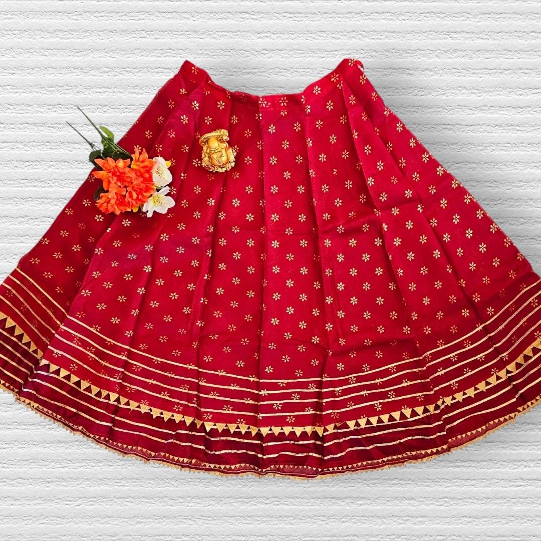 Floral Foil Printed Flared Skirt: Readymade Cotton Net Skirt (Free Size)