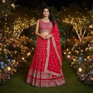 Home Red Lehenga Choli Set | Mirror Work Blouse, Indian Wedding Outfit