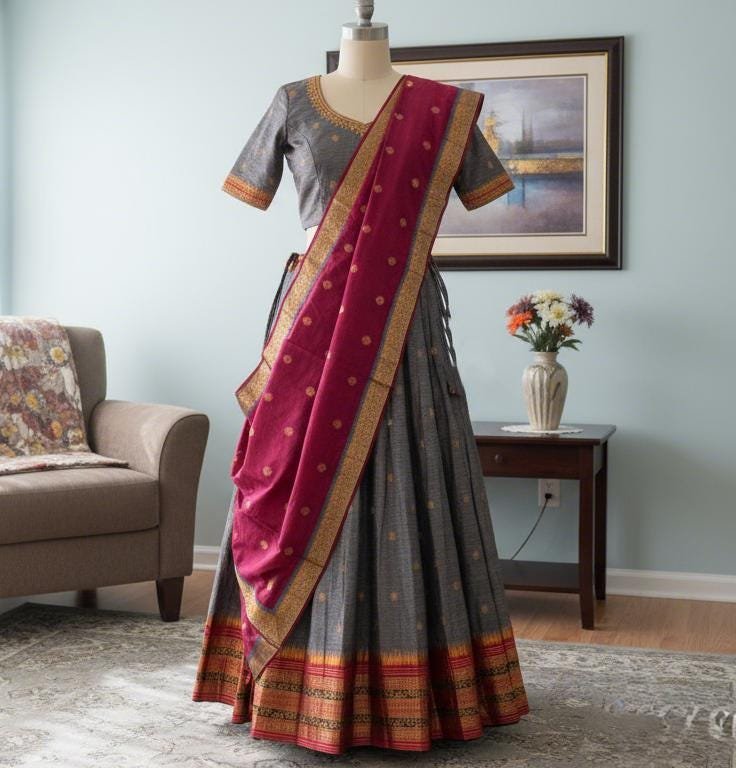 il_fullxfull.7357705488_ga5v.jpg Narayanpet Zari Lehenga: Stitched Indian Half Saree, Festive Ethnic Wear - Image 6