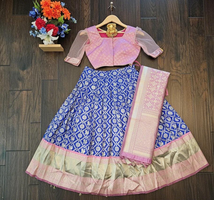 il_fullxfull.7398318628_f3xq.jpg Blue & Pink Banarasi Silk Lehenga Set | Zari Weave Ghagra Choli - Image 10