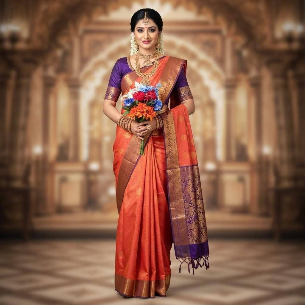 Emboss Butta Semi Silk Saree: Stitched Blouse, Indian Wedding Wear