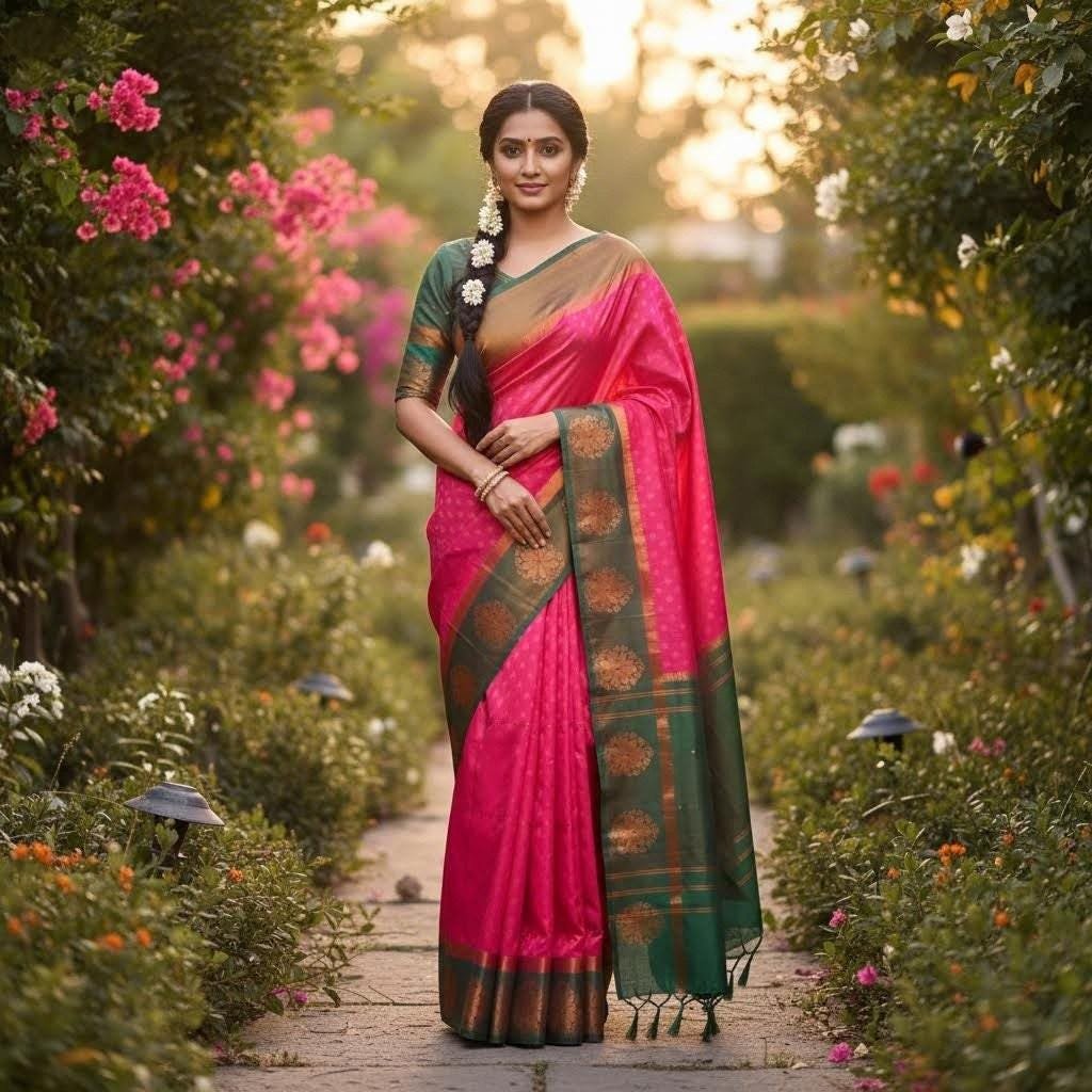 il_fullxfull.7499309365_tia3.jpg Elegant Embossed Semi Silk Saree with Stitched Blouse - Image 5