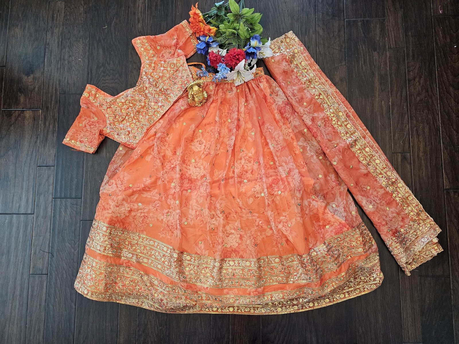il_fullxfull.7505862901_7i73.jpg Orange Floral Embroidered Lehenga Set • Indian Bridal Outfit - Image 2