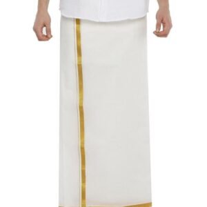 Mens Dhoti – Cream Cotton Double Jari Traditional Wear for Weddings & Festivals No pocket-no loop closure