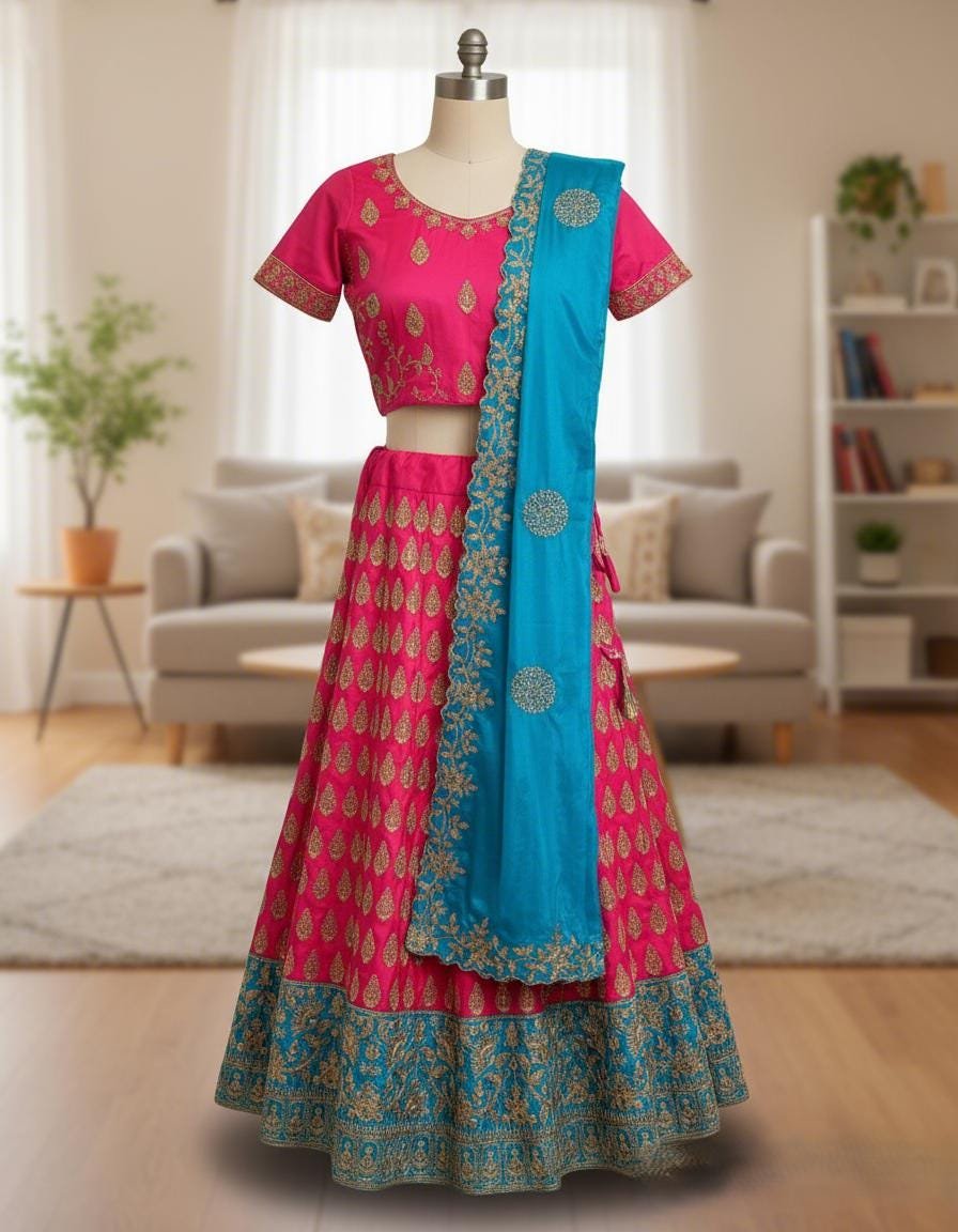 il_fullxfull.7340997028_4hr9.jpg Embroidered Silk Lehenga: Ready to Wear Indian Wedding Dress - Image 3