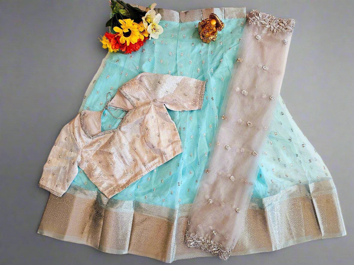 ready to wear trendy organza half sarees sets pastel blue ready to wear trendy organza half sarees sets pastel blue