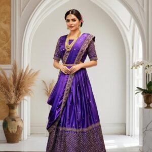 Home ready to wear trendy satin lehenga set violet color