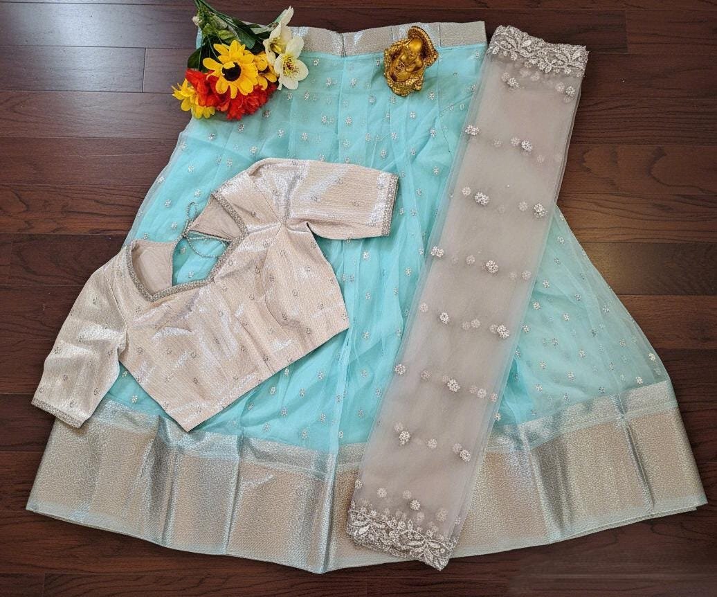 ready to wear trendy organza half sarees sets pastel blue ready to wear trendy organza half sarees sets pastel blue