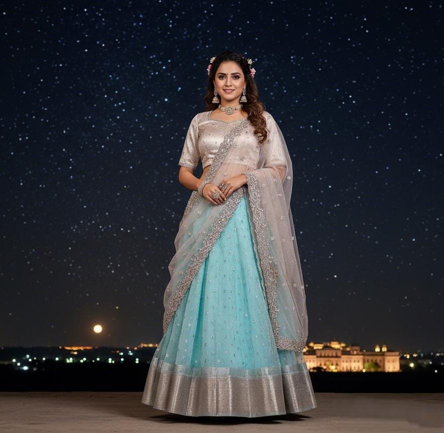 ready to wear trendy organza half sarees sets pastel blue ready to wear trendy organza half sarees sets pastel blue
