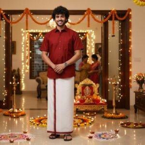 matching shirt & dhoti set for men – cotton – half sleeves – no pocket no hook and loop closure