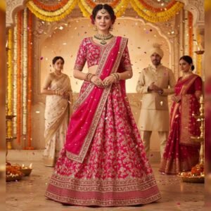 Home pink banarasi silk lehenga with dupatta set