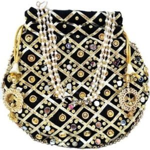 Embroidered Silk Potli Bag with Mirrors – Ethnic Wedding Pouch