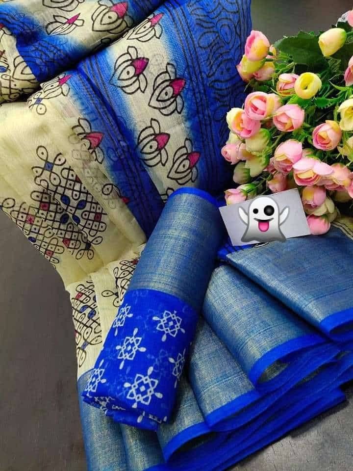 il_fullxfull.3616175176_hluj.jpg Handmade Silk Linen Cotton Saree: Zari Border, Ikkath Pallu - Image 2