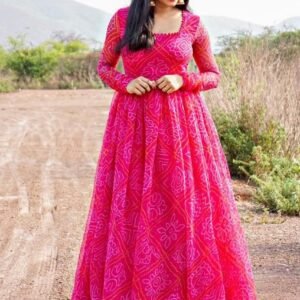 Women's Gown: Fully Stitched Women Georgette Bhandhini Gown