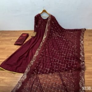 Embroidered Fox Georgette Gown with Dupatta – Indian Party Wear