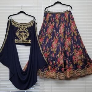 Blue Satin Lehenga Choli - Stitched Designer Set