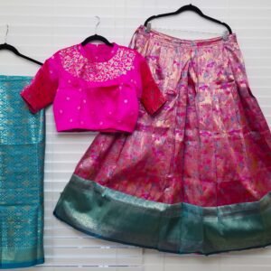 Kanjeeveram Silk Half Saree: Indian Lehenga Set, Zari & Moti Work