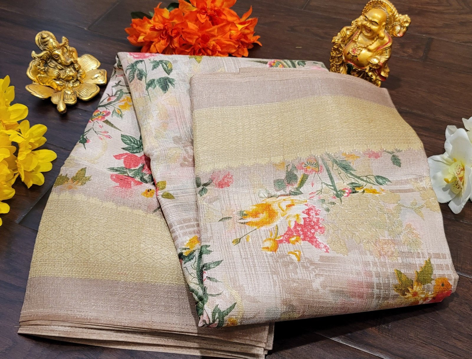 il_fullxfull.5444468258_6sv2.jpg Handmade Silk Linen Cotton Saree: Zari Border, Ikkath Pallu - Image 5