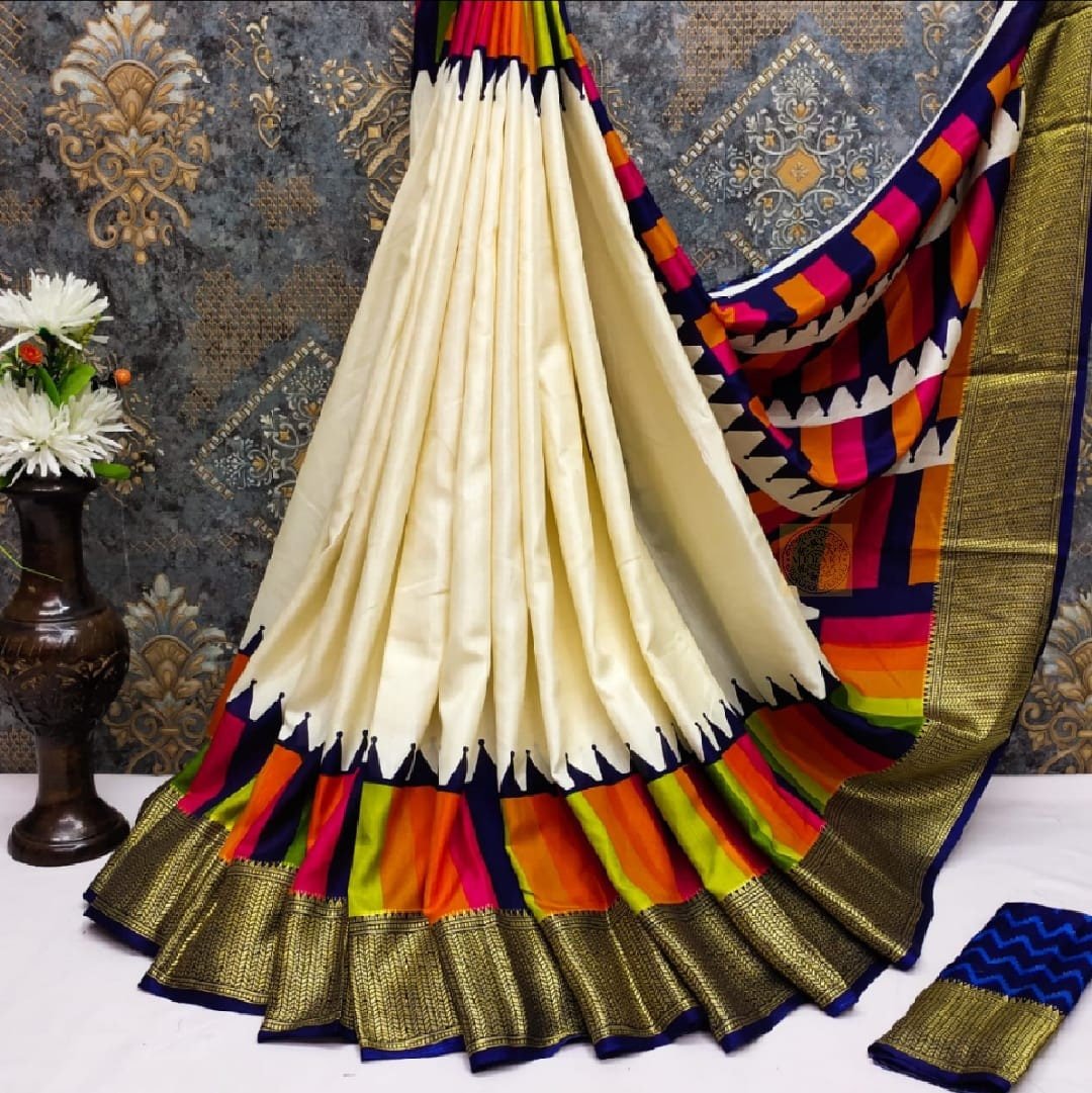Handmade Silk Linen Cotton Saree: Zari Border, Ikkath Pallu
