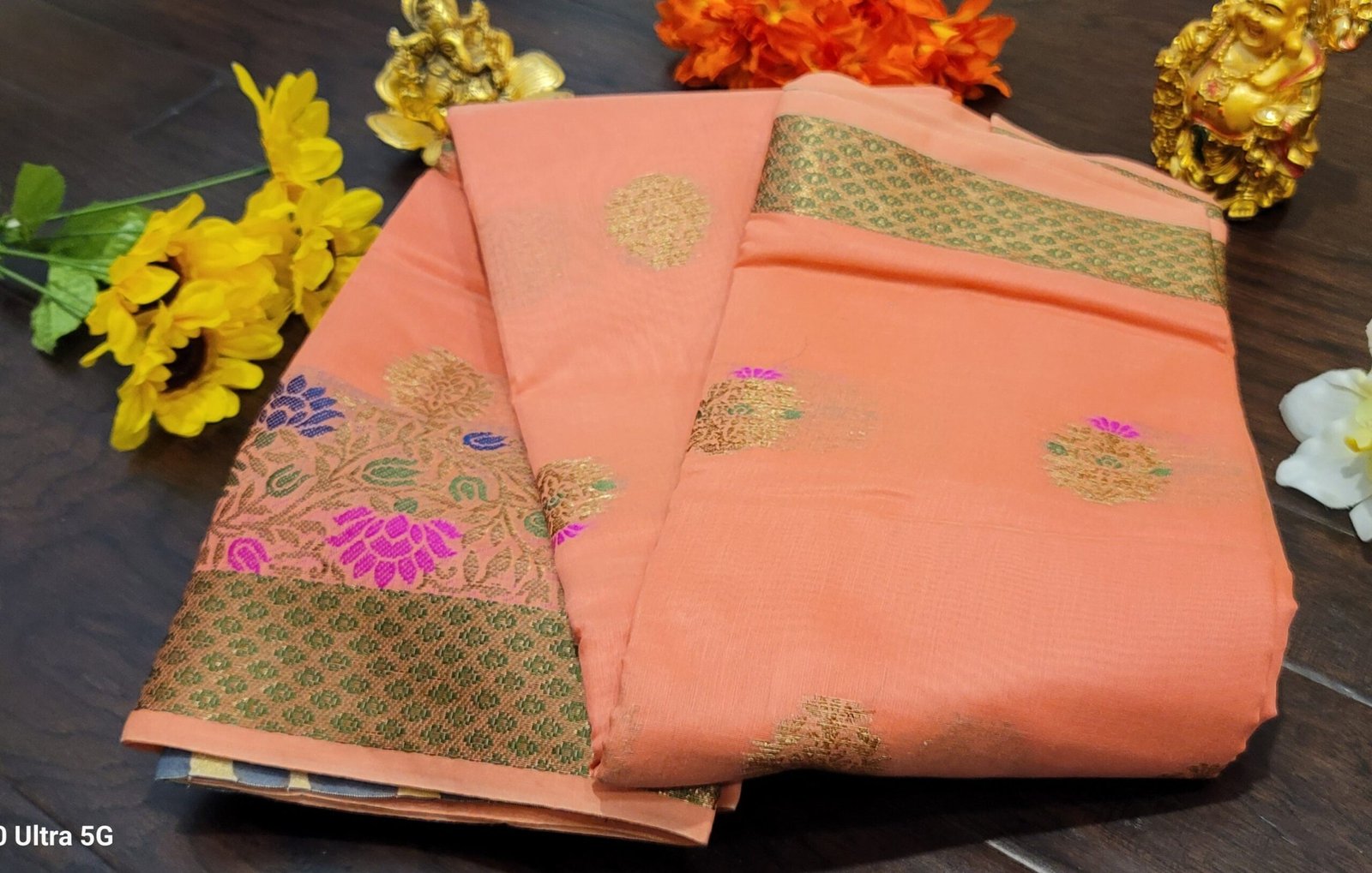 il_fullxfull.5444471432_np7b.jpg Handmade Silk Linen Cotton Saree: Zari Border, Ikkath Pallu - Image 8