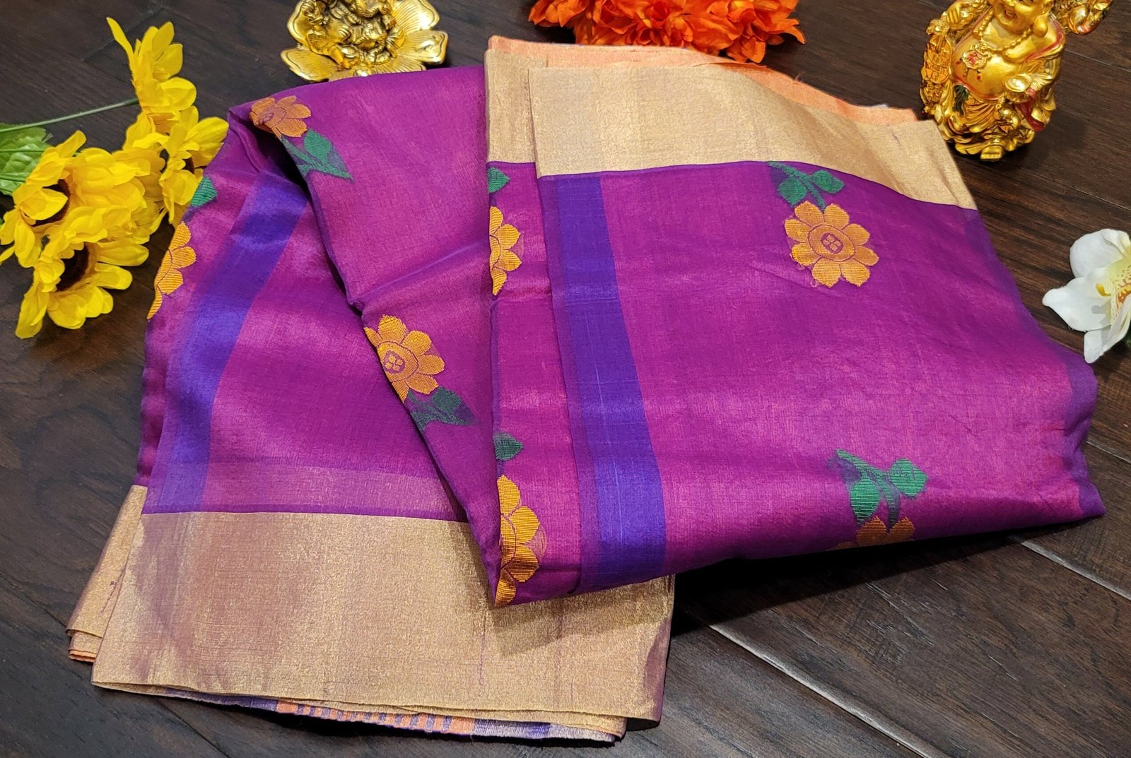 il_fullxfull.5492605323_aorr.jpg Handmade Silk Linen Cotton Saree: Zari Border, Ikkath Pallu - Image 9
