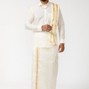 Cream Art Silk Dhoti Set - Men's Wedding Ensemble