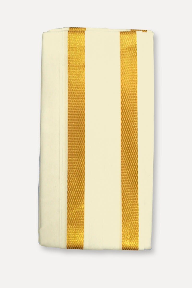 il_fullxfull.6142502633_1g3h.jpg Cream Cotton Jari Towel – Traditional Gold Border, 90x175cm - Image 2