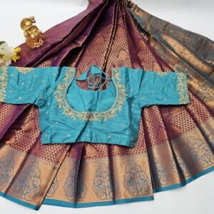 Elegant Silk Saree: Copper & Turquoise, Embroidered Blouse