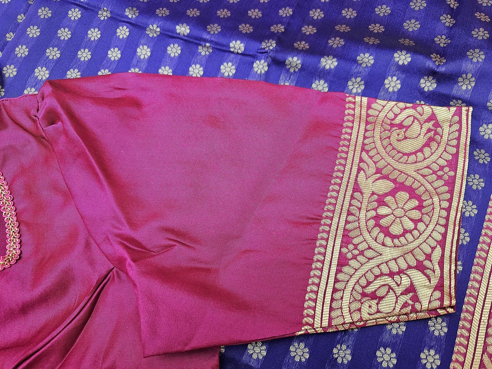 il_fullxfull.6274436926_k0mh.jpg Violet Lichi Silk Saree: Stitched Designer Blouse, Wedding Party Wear - Image 4