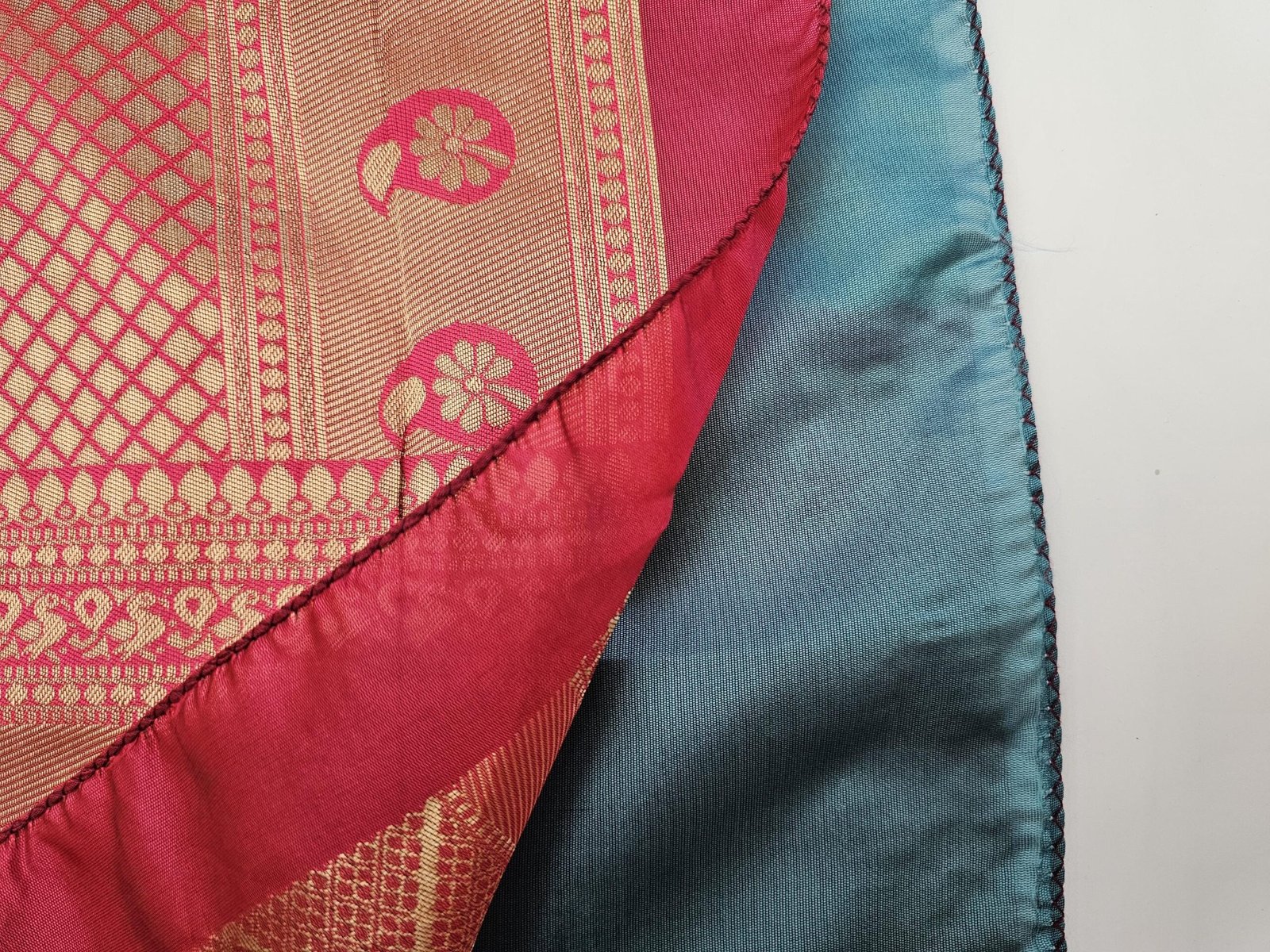 il_fullxfull.6274438396_c8dz.jpg Teal Lichi Silk Saree: Woven Pallu with Stitched Designer Blouse - Image 8