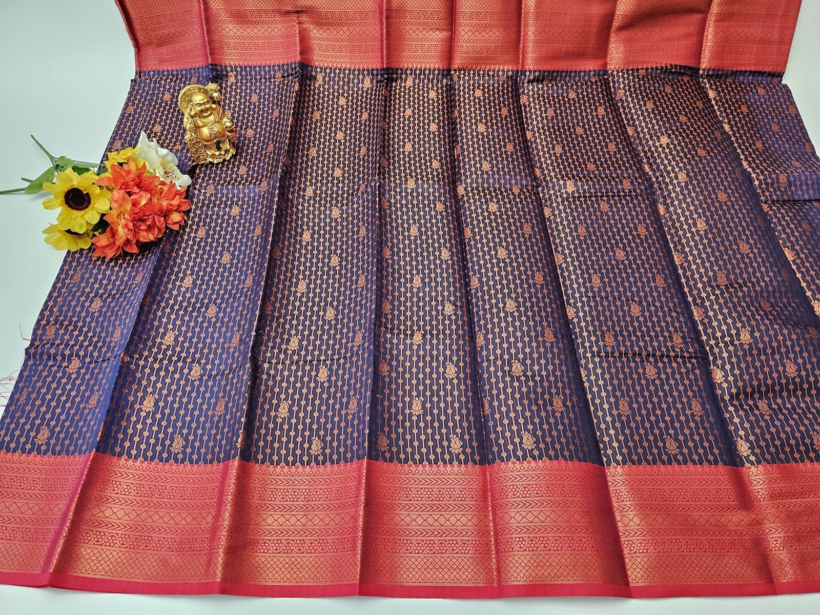 il_fullxfull.6274480108_3zhj.jpg Elegant Soft Silk Saree: Blue & Red Weaving, Stitched Designer Blouse - Image 7