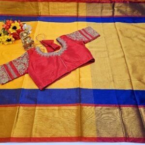 Elegant Silk Saree: Woven Design with Stitched Embroidery Blouse