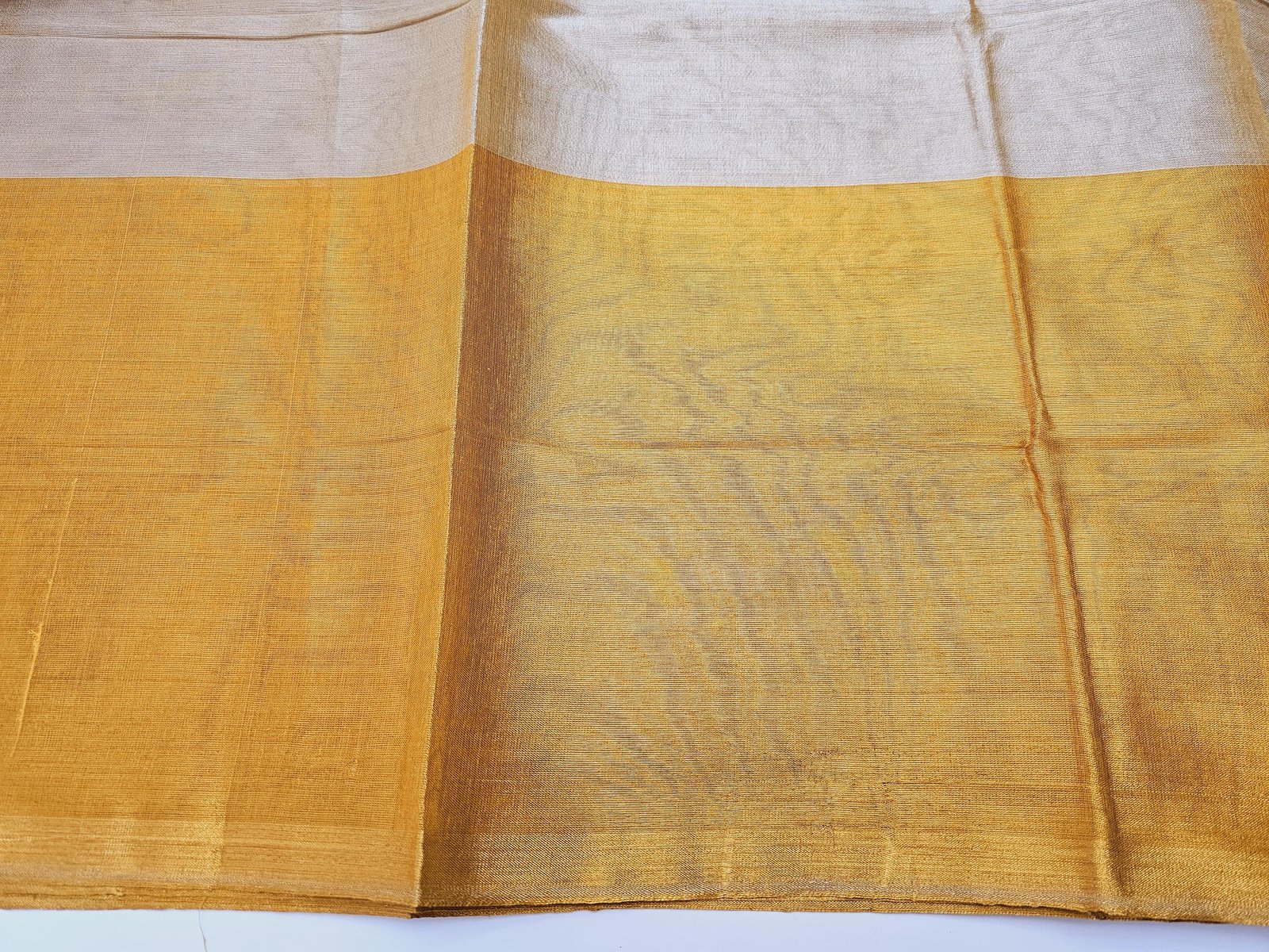 il_fullxfull.6322722301_ni27.jpg Elegant Soft Tissue Silk Saree: Yellow Gold & Maroon, Stitched Designer Blouse - Image 5