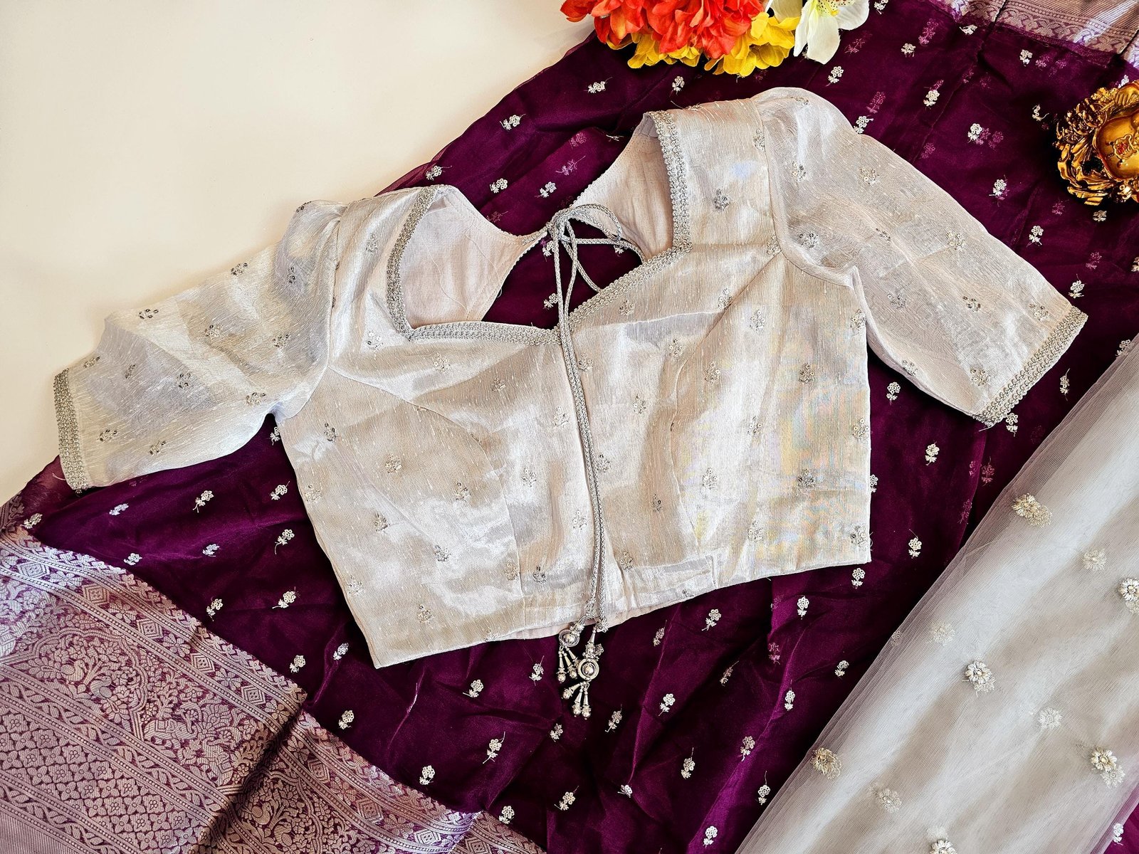 il_fullxfull.6510943834_p695.jpg Ready To Wear Fully Stitched Trendy Organza Half Sarees Sets - Wine - Image 4