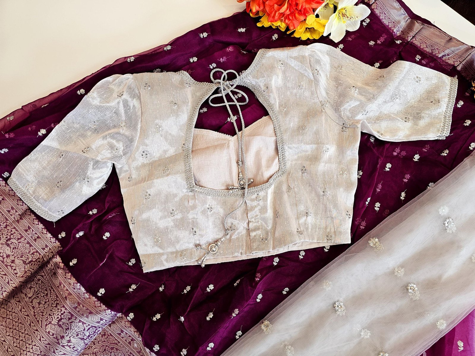 il_fullxfull.6510943852_b3uy.jpg Ready To Wear Fully Stitched Trendy Organza Half Sarees Sets - Wine - Image 9