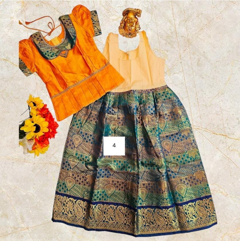 Kids Silk Lehenga Choli Set: Indian Ethnic Pattu Skirt with Top