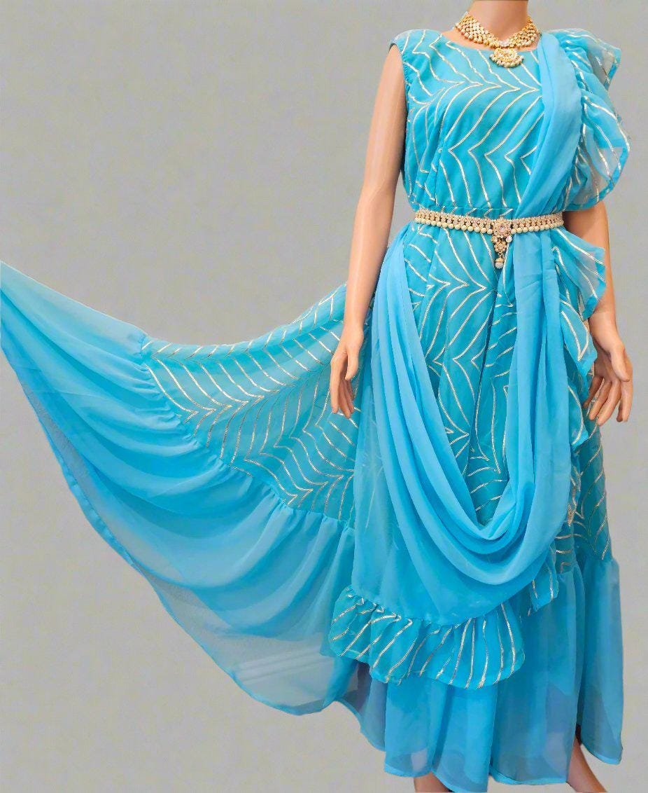 il_fullxfull.6601366649_lxng.jpg Blue Ready-to-Wear Party Saree Gown | Fully Stitched Georgette Saree Dress | Indian Wedding & Festival Outfit - Image 10