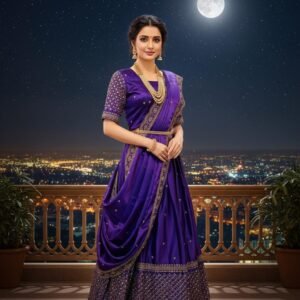 Embroidered Satin Silk Lehenga: Ready to Wear Indian Dress