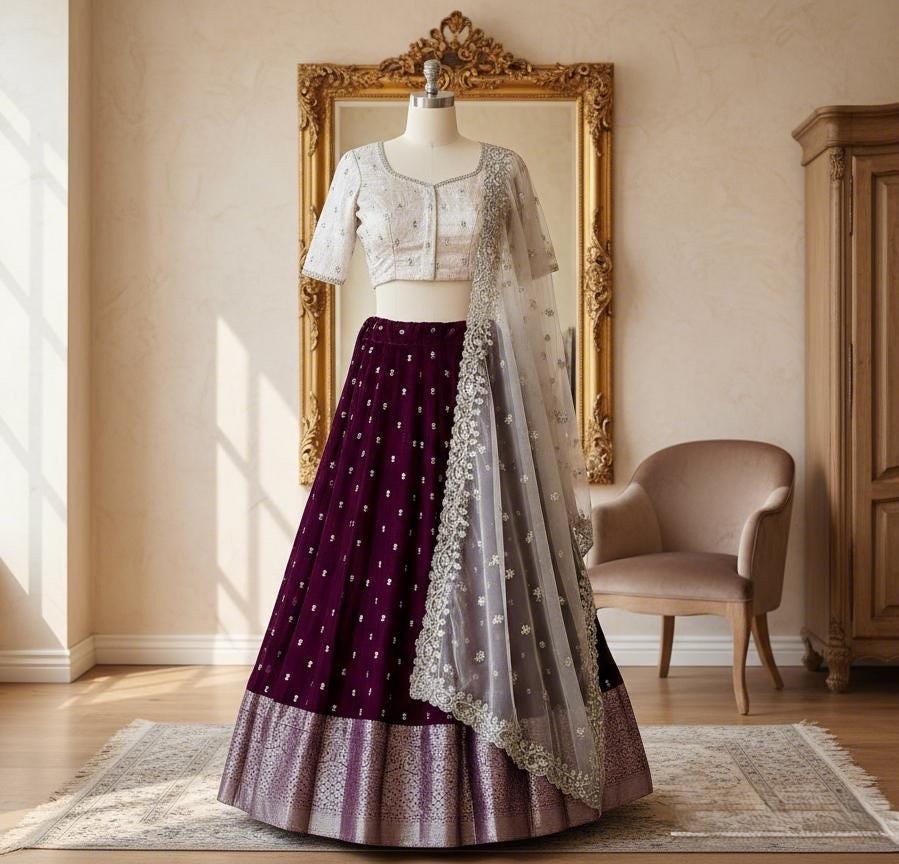 il_fullxfull.7284034094_cs1k.jpg Ready To Wear Fully Stitched Trendy Organza Half Sarees Sets - Wine