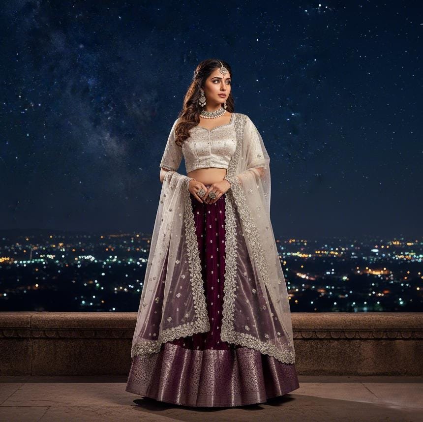 il_fullxfull.7284034100_srvb.jpg Ready To Wear Fully Stitched Trendy Organza Half Sarees Sets - Wine - Image 6